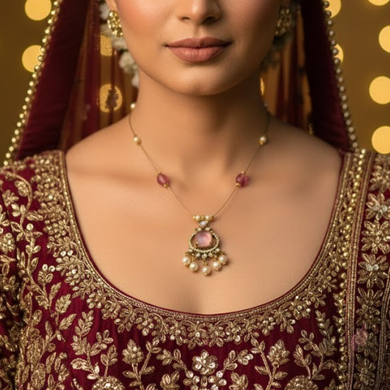 Elegant Pink Pendant Invisible Chain Necklace