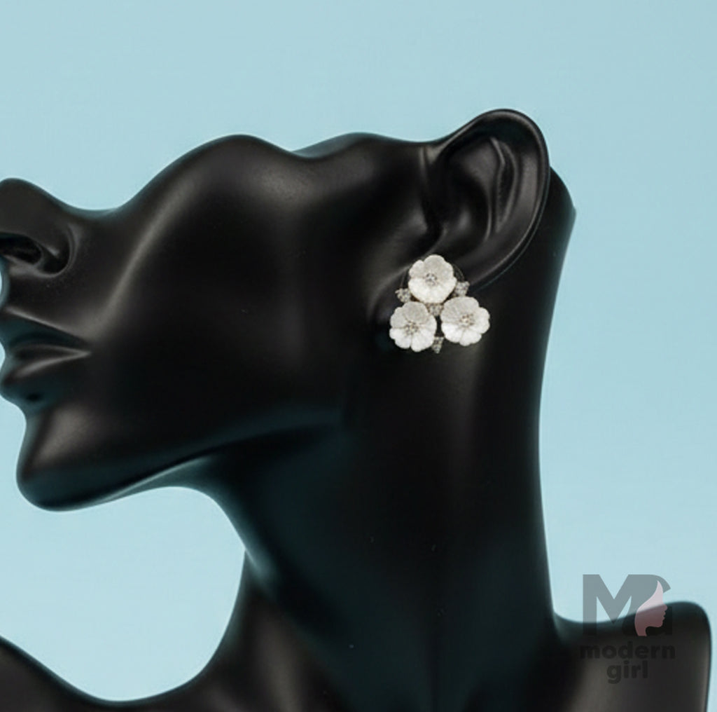 Elegant White Crystal Floral Earrings