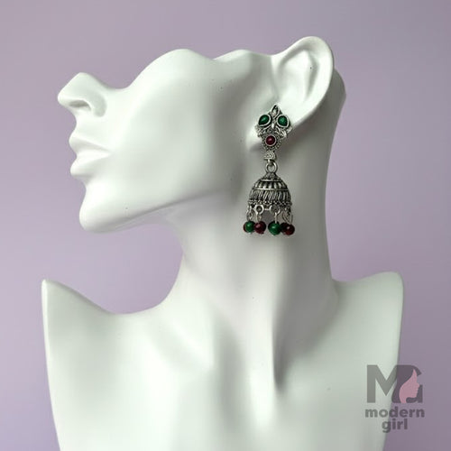 Oxidised Silver Temple Jhumka Earrings