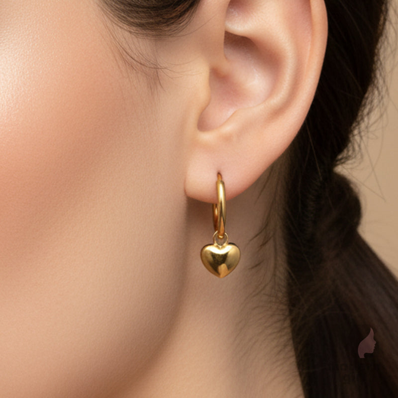 Golden Heart Hoop Earrings for Women – Minimalist Daily Wear Jewelry
