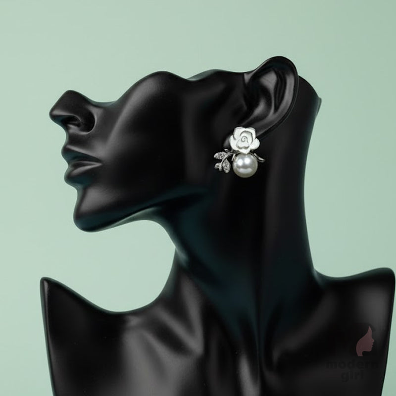 White Rose Pearl Bloom Studs