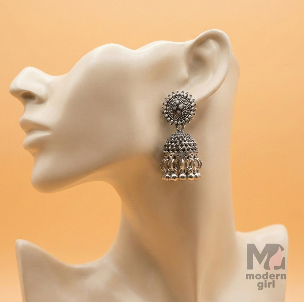 Oxidised Silver Antique Jhumka Earrings