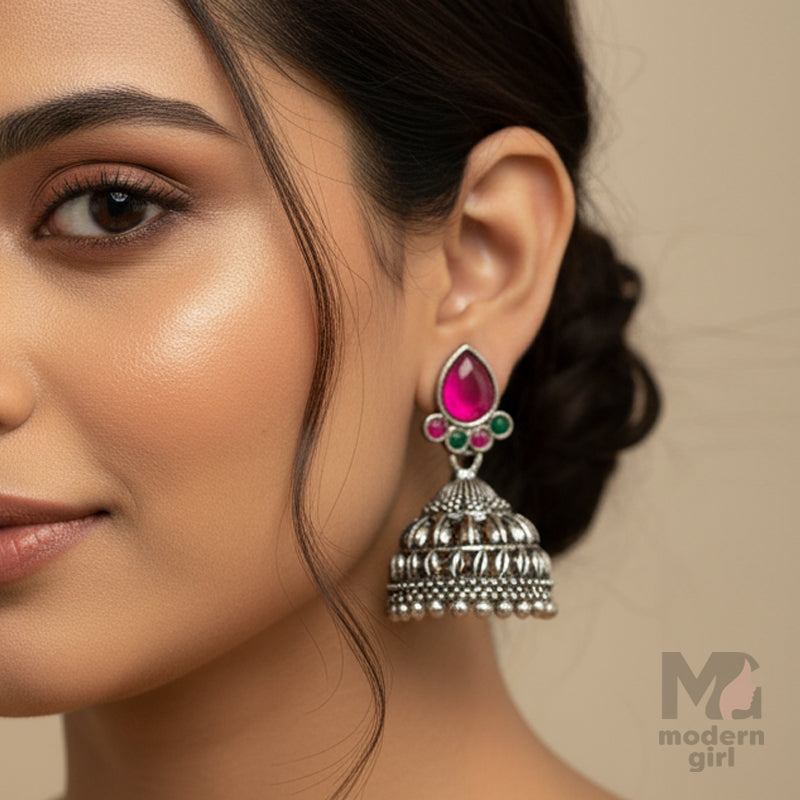 German Silver  Stone Jhumka