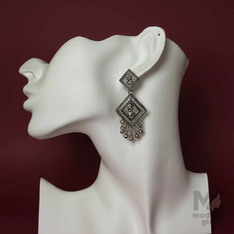 Oxidised Square Dangler Bead Drops Earrings