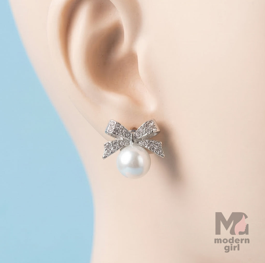 Bow Knot Pearl Drop Earrings