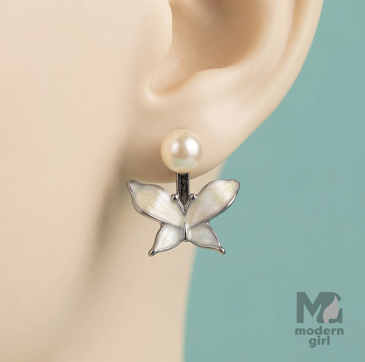 Elegant Pearl Butterfly Drop Earrings