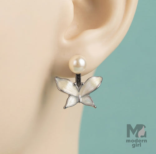 Elegant Pearl Butterfly Drop Earrings