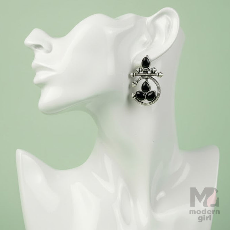 German Silver Black Stone Earrings
