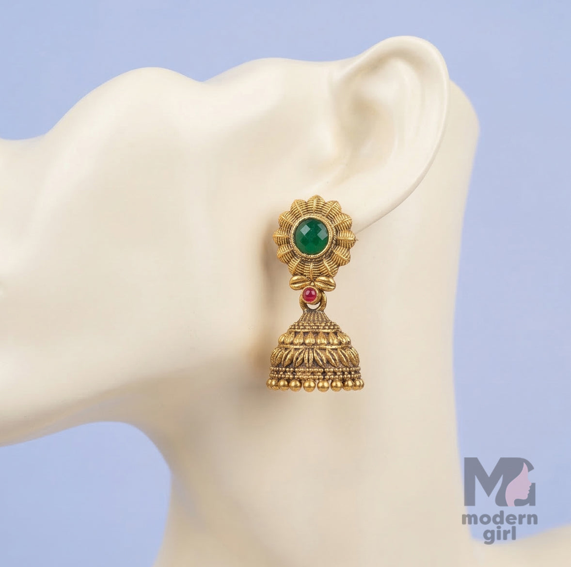 Traditional Temple Jhumka Earrings with Stone Stud | Antique Ethnic Jewelry for Women