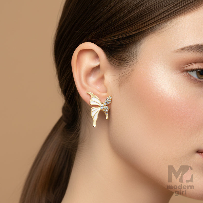 Elegant Butterfly Gold-Plated Earrings with CZ Stones – Modern Girl Collection