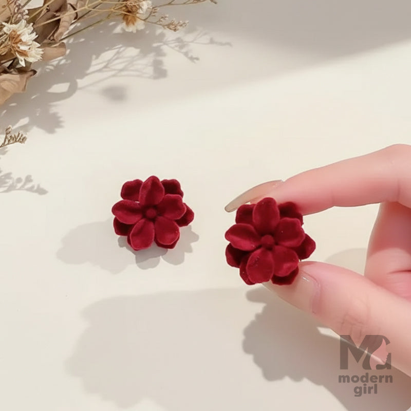 Velvet Rose Blossom Stud Earrings