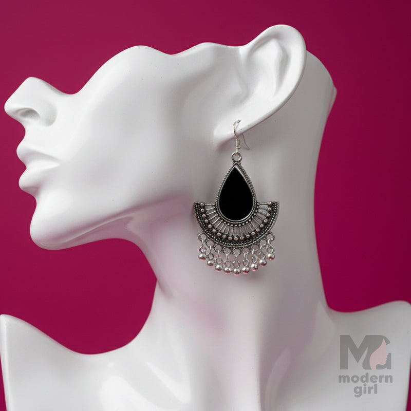 Oxidised Black Teardrop Dangler Earrings