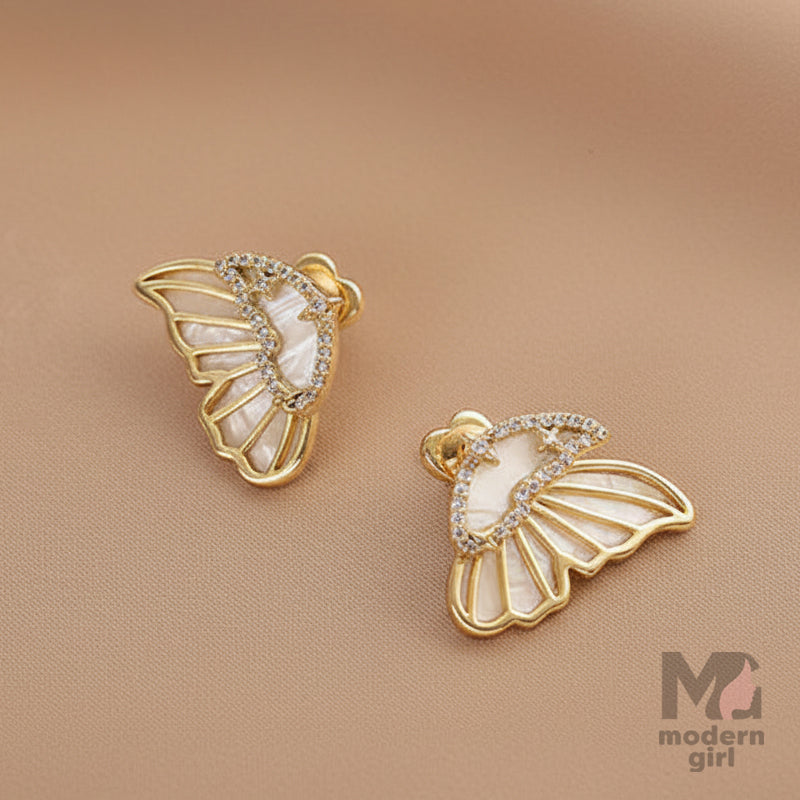 Golden Wing Crystal Stud Earrings