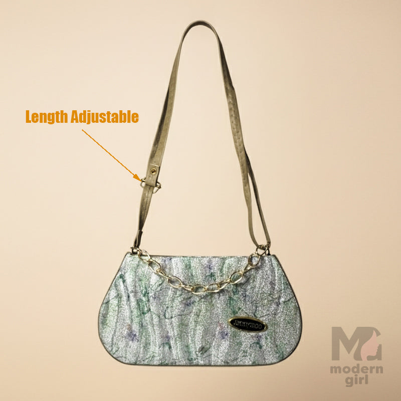 Curved Luxury Handbag with Golden Chain Handle