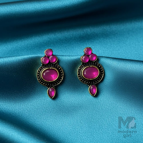 Antique Gold Stone Stud Earrings