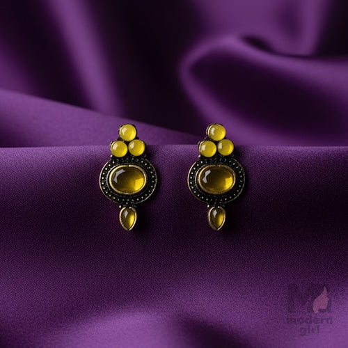 Antique Gold Stone Stud Earrings