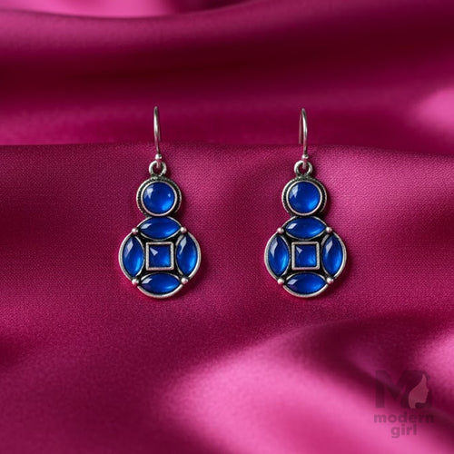 German Silver Turquoise Stone Drop Earrings