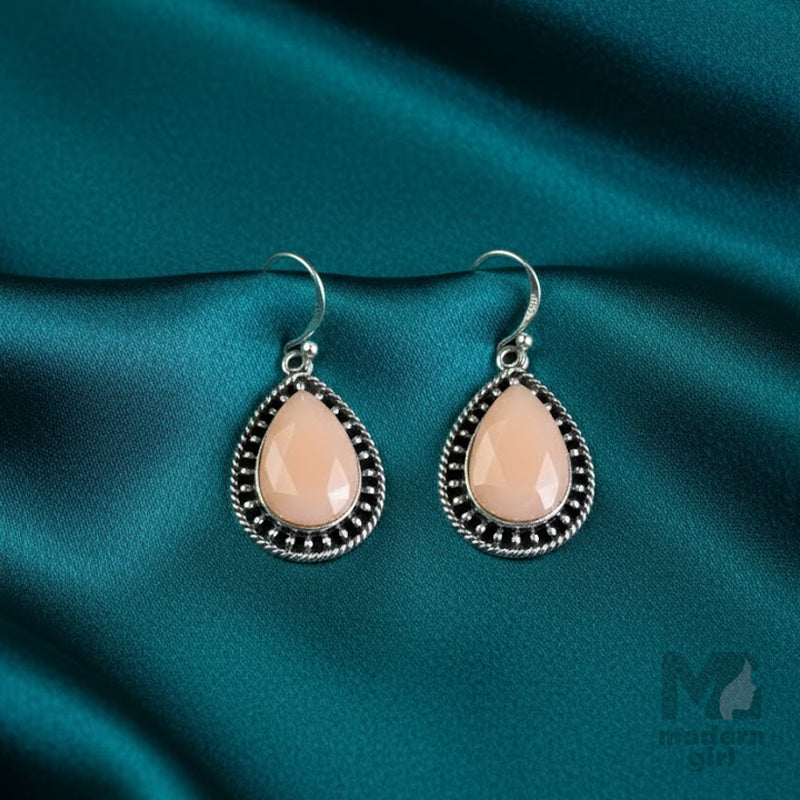 German Silver Teardrop Stone Earrings