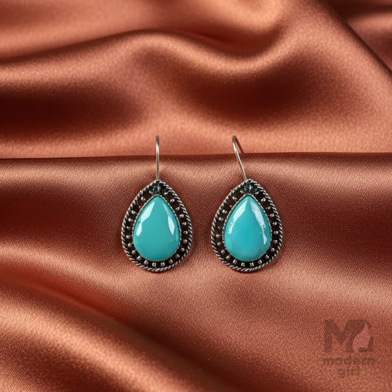 German Silver Teardrop Stone Earrings