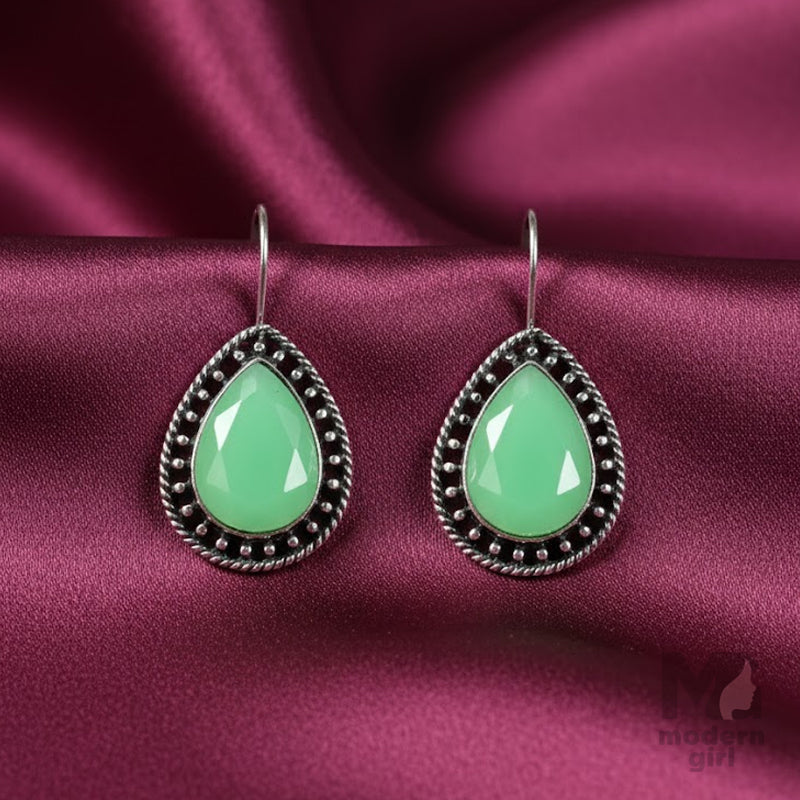 German Silver Teardrop Stone Earrings