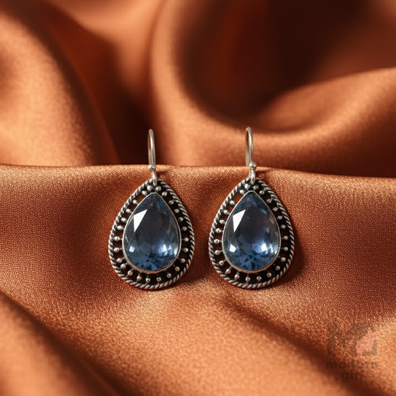 German Silver Teardrop Stone Earrings
