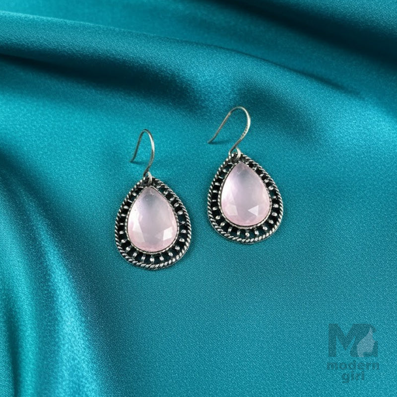 German Silver Teardrop Stone Earrings