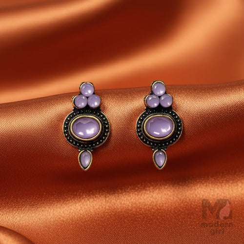 Antique Gold Stone Stud Earrings