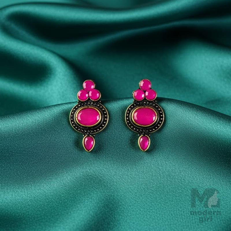 Antique Gold Stone Stud Earrings