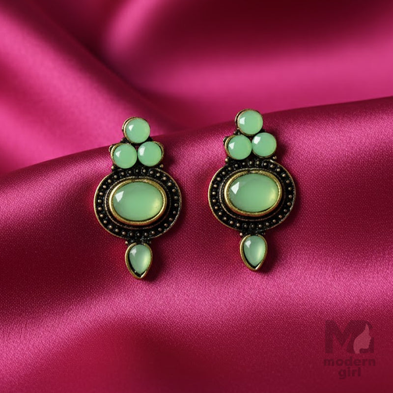 Antique Gold Stone Stud Earrings