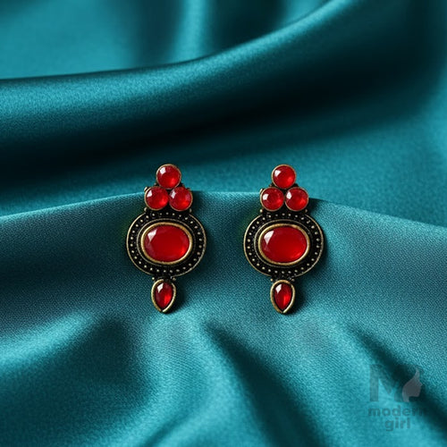 Antique Gold Stone Stud Earrings
