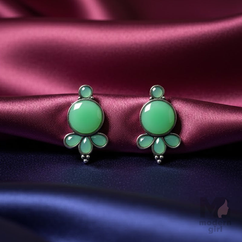 Tone Glossy Stone Stud Earrings