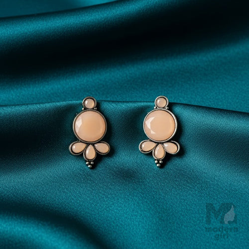 Tone Glossy Stone Stud Earrings