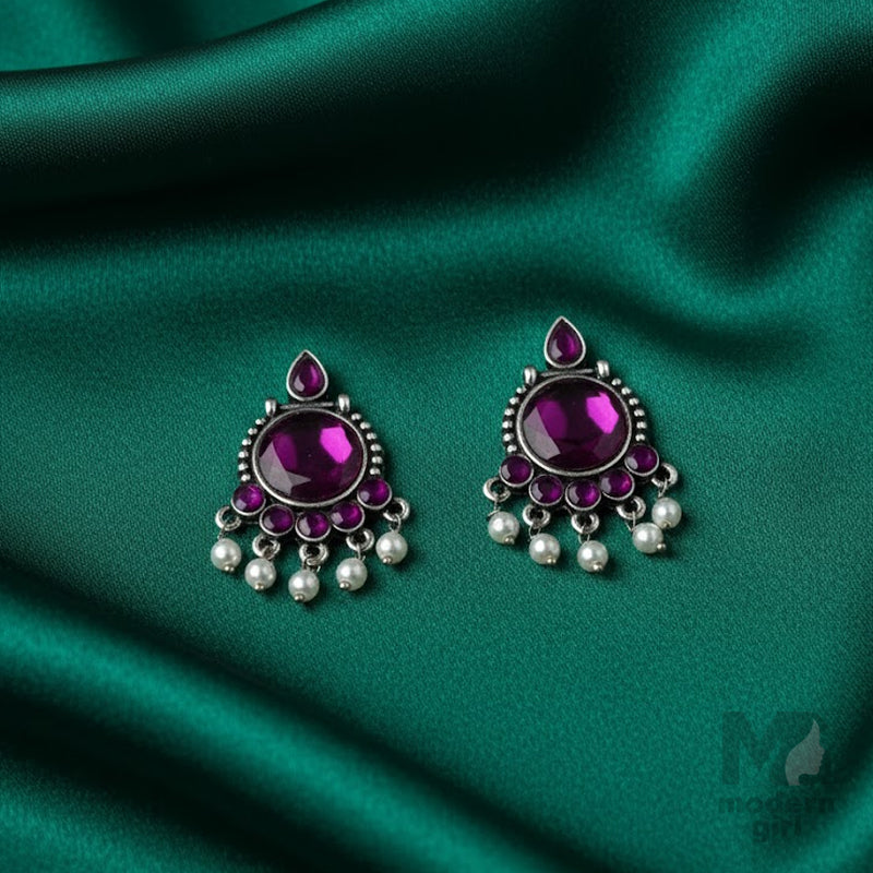 Stone & Pearl Drop Earrings