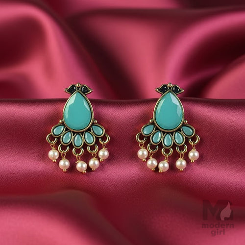 German Silver Stone Pearl Earrings