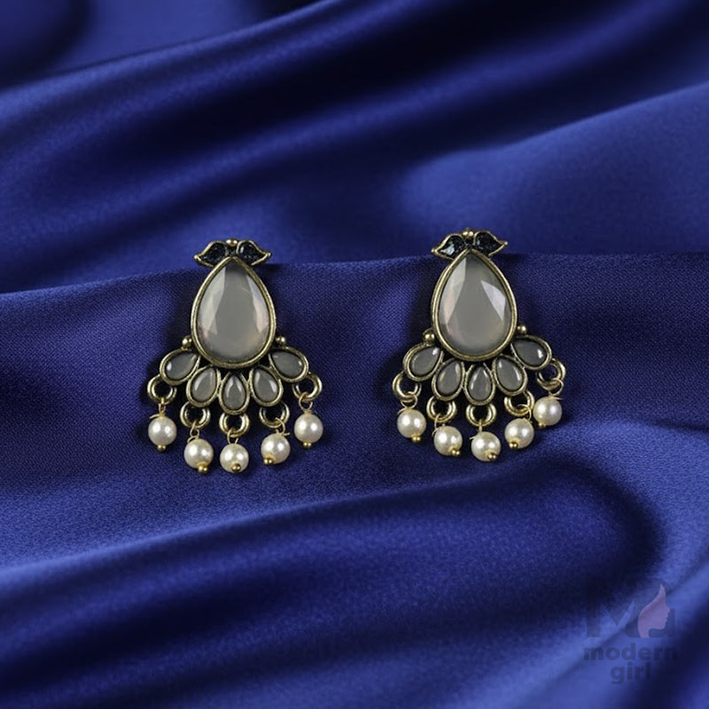 German Silver Stone Pearl Earrings