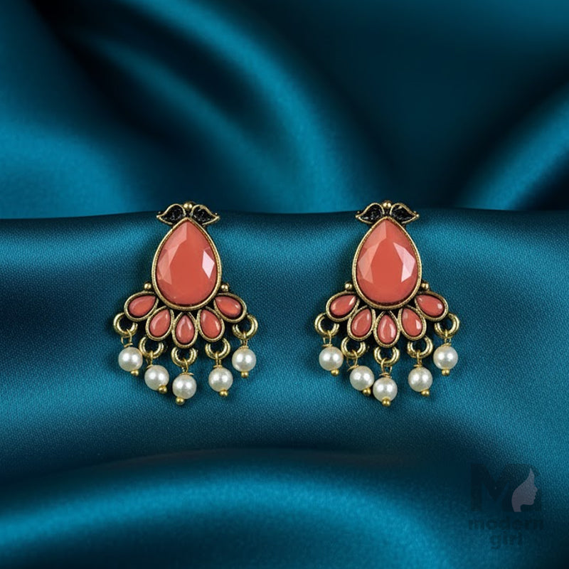German Silver Stone Pearl Earrings