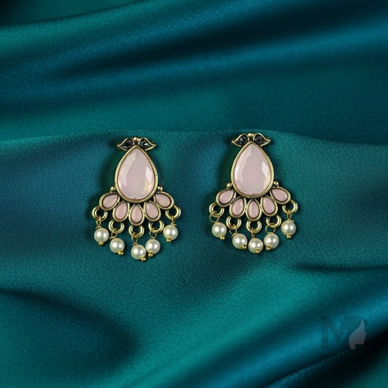 German Silver Stone Pearl Earrings