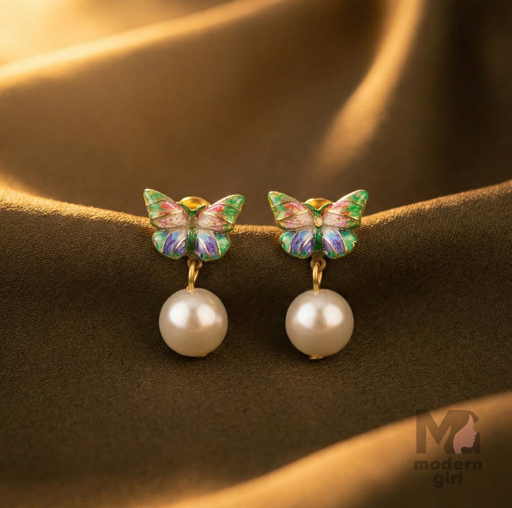 Butterfly Pearl Drop Earrings