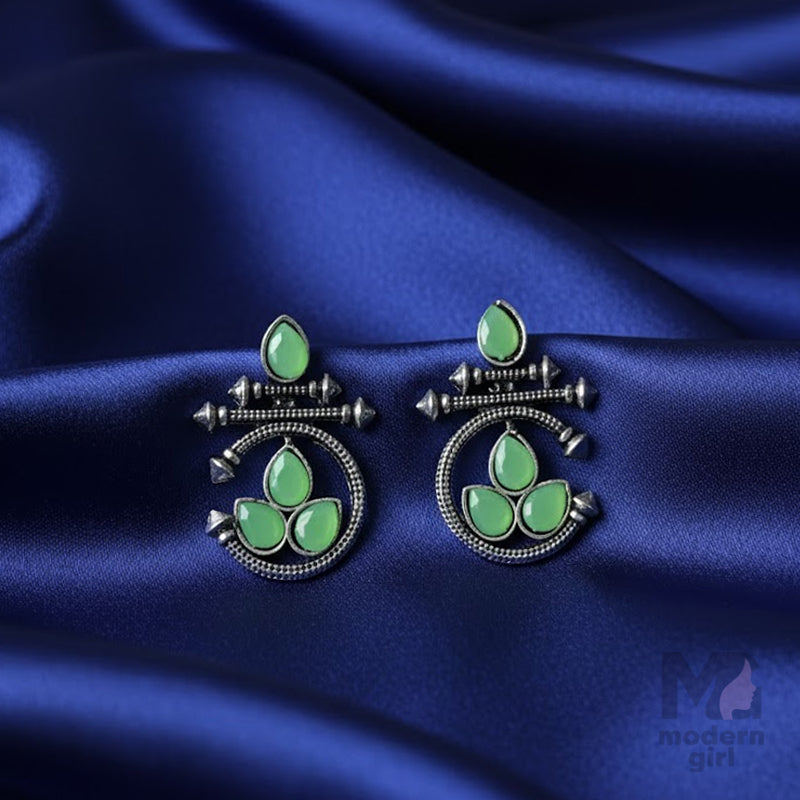 German Silver Black Stone Earrings