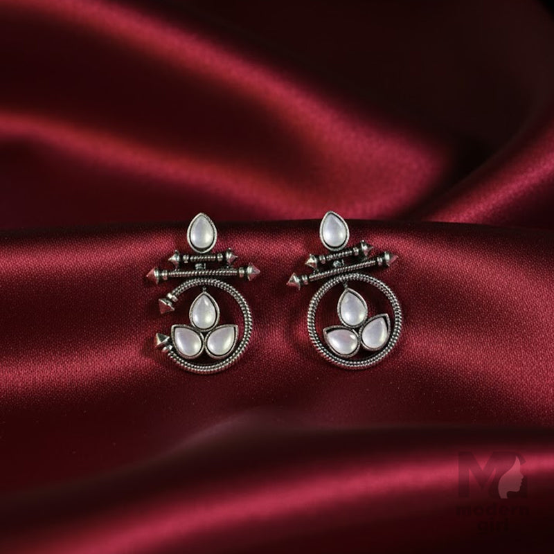 German Silver Black Stone Earrings