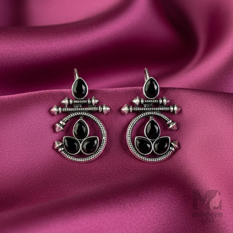 German Silver Black Stone Earrings
