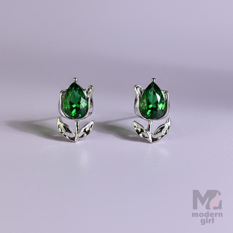 Crystal Flower Stud Earrings – Silver Finish