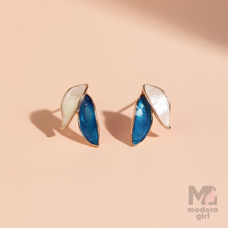 Pastel Enamel Leaf Dual Tone Earrings
