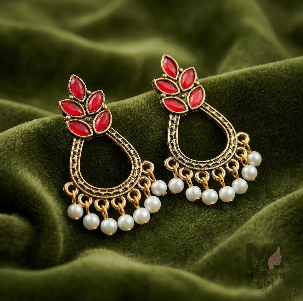 Floral Hoop Pearl Drop Earrings | Elegant Ethnic & Traditional Jewelry for Women