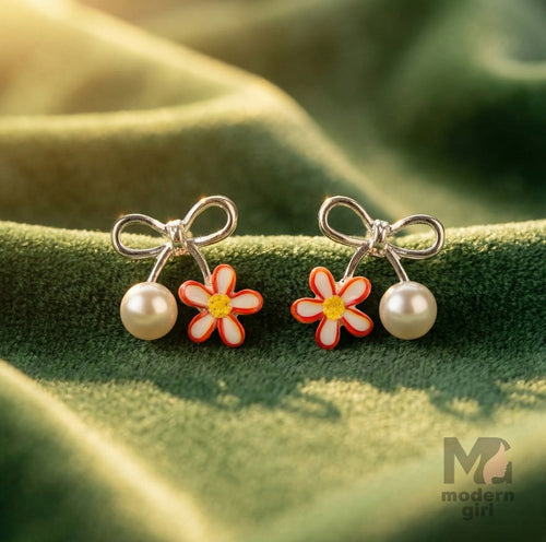Daisy Pearl Bow Earrings