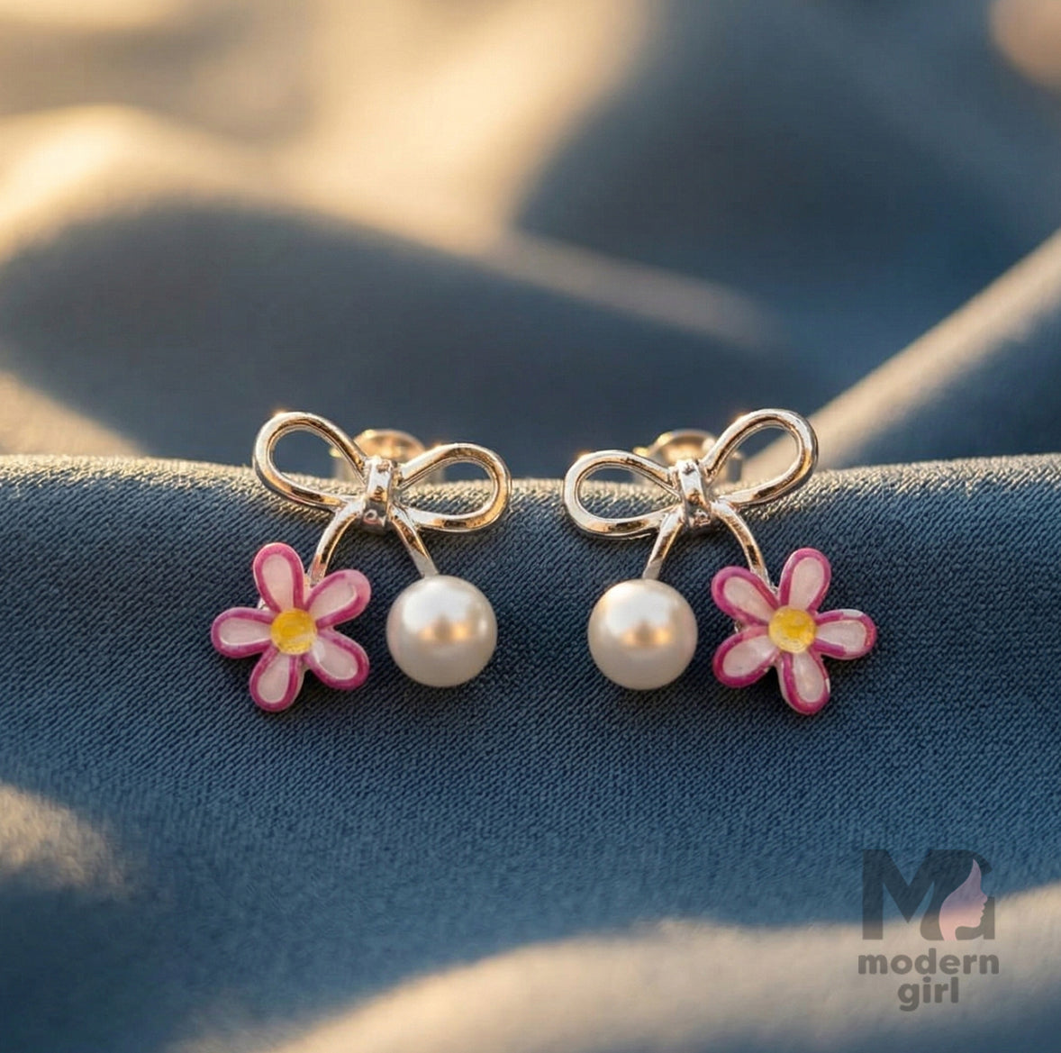 Daisy Pearl Bow Earrings