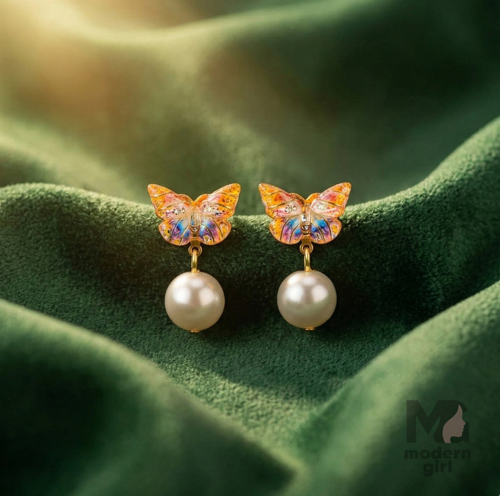 Butterfly Pearl Drop Earrings