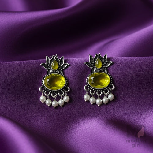 Stone With Lotus Pearl Earrings