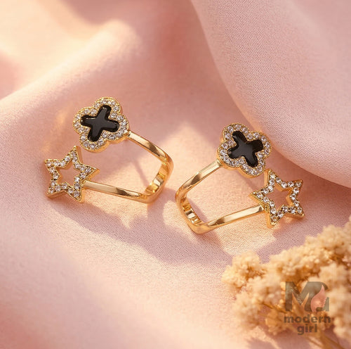 Luxury Star & Clover CZ Ear Cuff Earrings