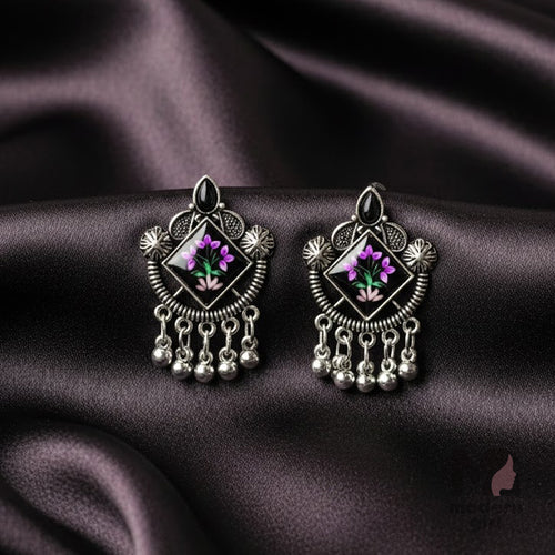 Midnight Bloom German Silver Earrings